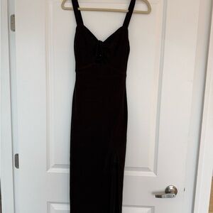 Black Women's Strappy Midi Dress with Front Tie